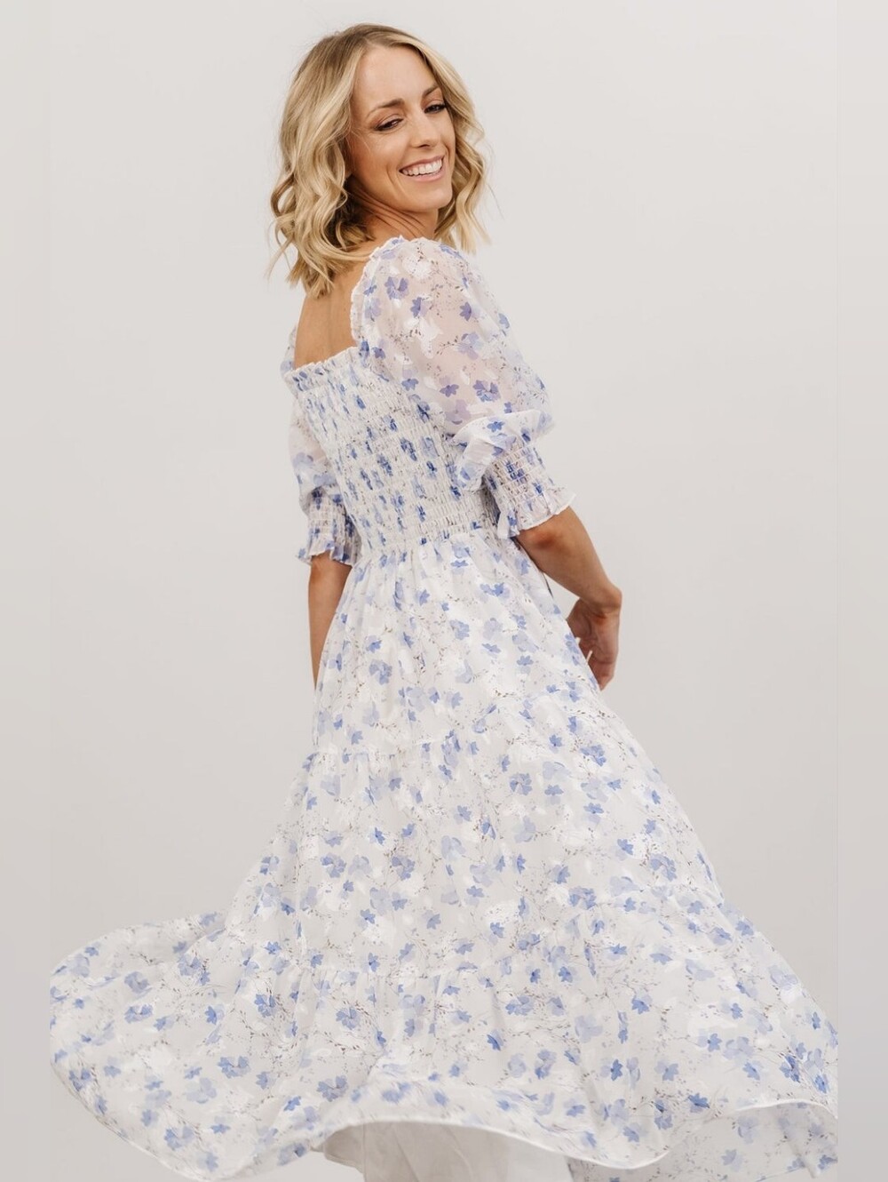 Baltic Born | Fabian Jacquard Blue Floral Midi Dress Size Large - Picture 3 of 14